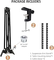 Vista 4 de SUNMON Boom Arm - Metal Scissor Mic Boom Arm with 3/8'' to 5/8'' Adapter, K688 Microphone Stand with Cable Sleeve