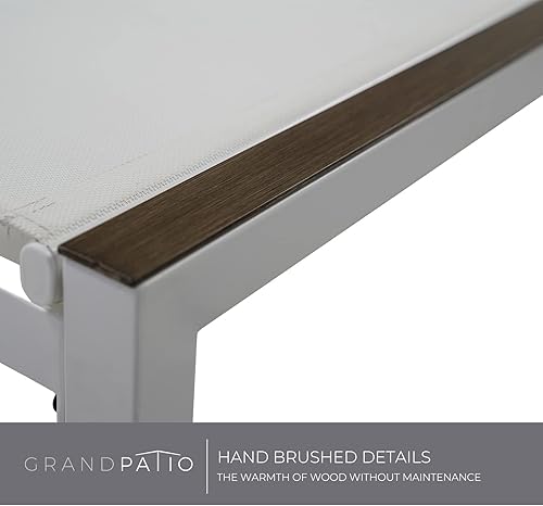 Miniatura 5 de Grand patio Silla de malla para exteriores con textura de grano de madera, ruedas portátiles, 4 posiciones de respaldo reclinables ajustables para