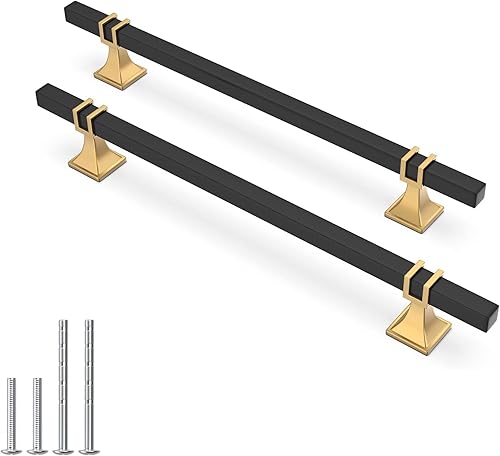 Paquete de 25 tiradores de gabinete de 7-12 pulgadas, manijas negras y doradas, manijas de gabinete de cocina, tiradores de cajón de tocador negros,