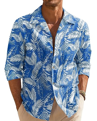 Camisa para hombre de manga corta/manga larga, camisa hawaiana para hombre, con botones, tiempo...