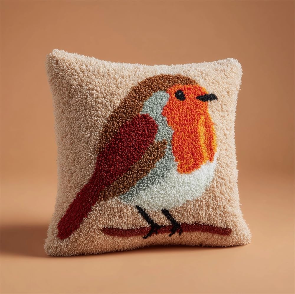 FWRTYCB Latch Hook Pillow Kit,Robin DIY Needlework Pillow Cover