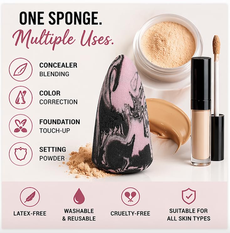Image of Under Eye Blending Sponge for Concealer | Precision Tip Makeup Sponge for Flawless, Crease-Free Blending | Latex-Free | Suitable for All Skin Types | Glow Rituals Under Eye Blender