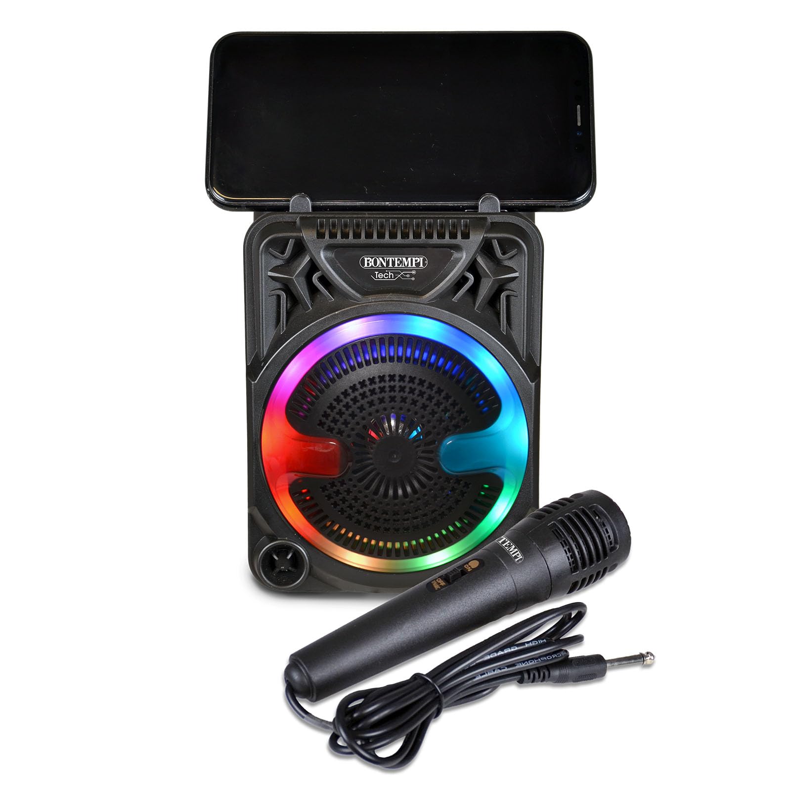 Bontempi Mini Wireless Speaker with Microphone and RGB Lights, 125 x 125 x 180 mm, Radio Function, Rot, Grün, Blau - Image 3