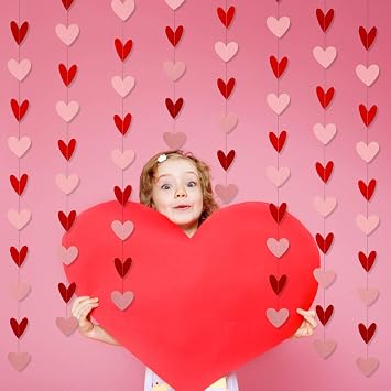 8 Pack Valentines Day Heart Garland Red and Pink, Valentine's Day Hanging Heart Garland Hanging Heart Valentines Garland Decorations for Happy Valentine's Day Party Decorations (NO DIY)