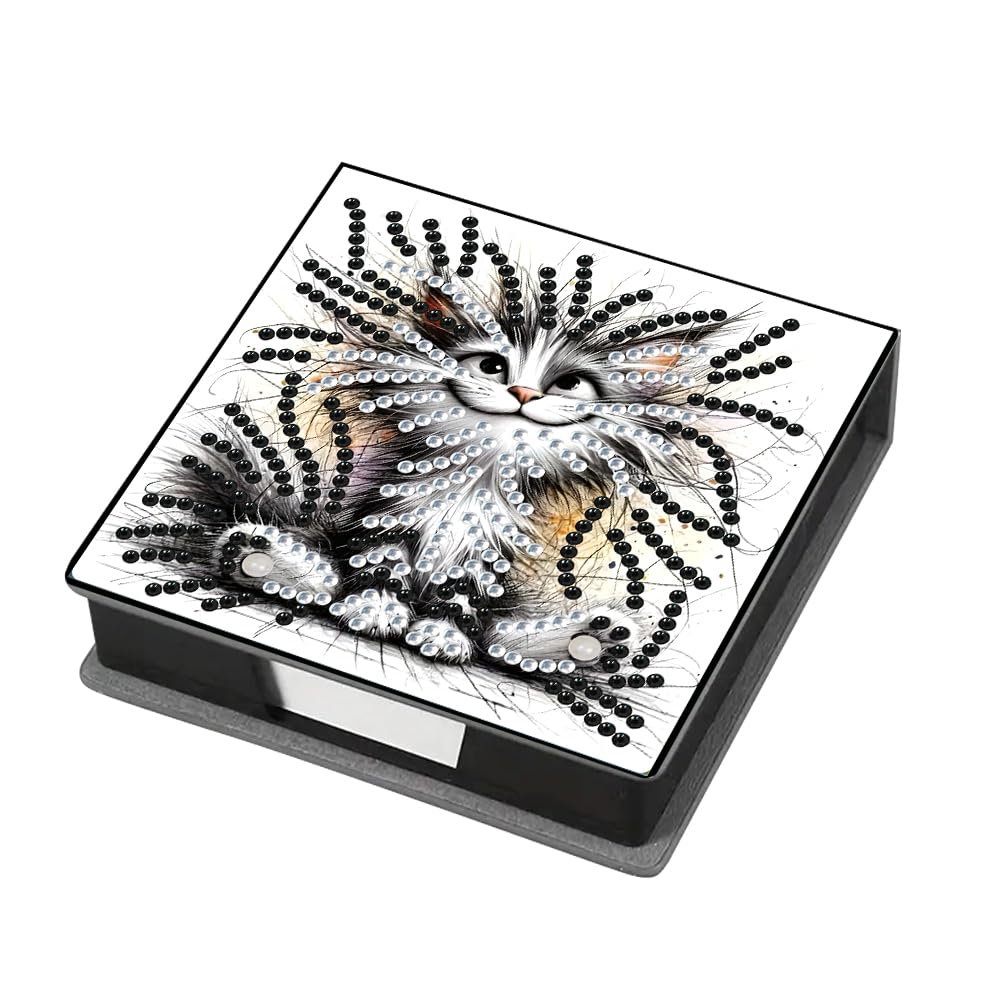Animals Leather Gem Art Sticky Note Holder Gem Painting Memo Pad Holder Mosaic Kit Rhinestones Post It Dispenser Diamond Art Note Box with 160 Sheets of Paper for Adults Beginners