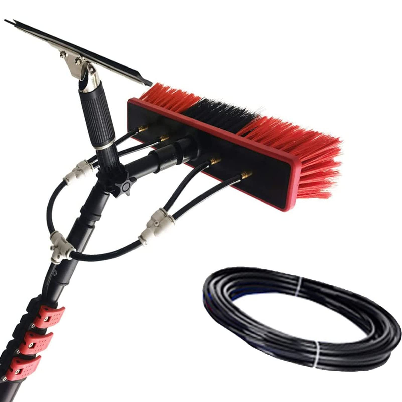HYLYGFH Window Cleaning Brush with Squeegee, Outdoor Window Glass Solar Panel Cleaning Extendable Telescopic Pole Water Fed Brush Spray Washer,39FT/12M (24FT/7.2M),24FT/7.2M,24F