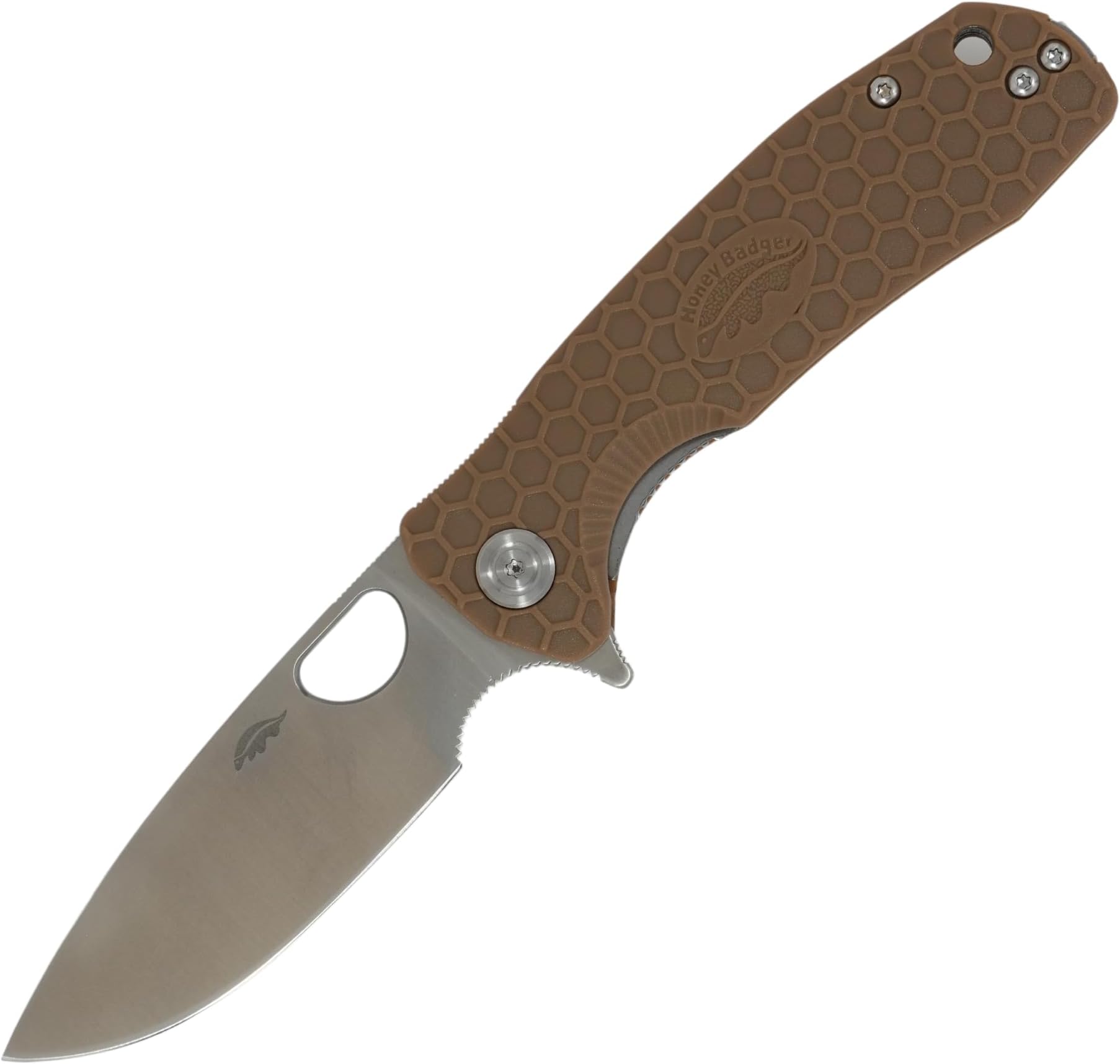 Honey Badger Small Pocket Knife EDC Drop Point Folding Utility Knife 2.8" Steel Blade Reversible Pocket Clip - (2.6oz) Drop Point Small Tan HB1022