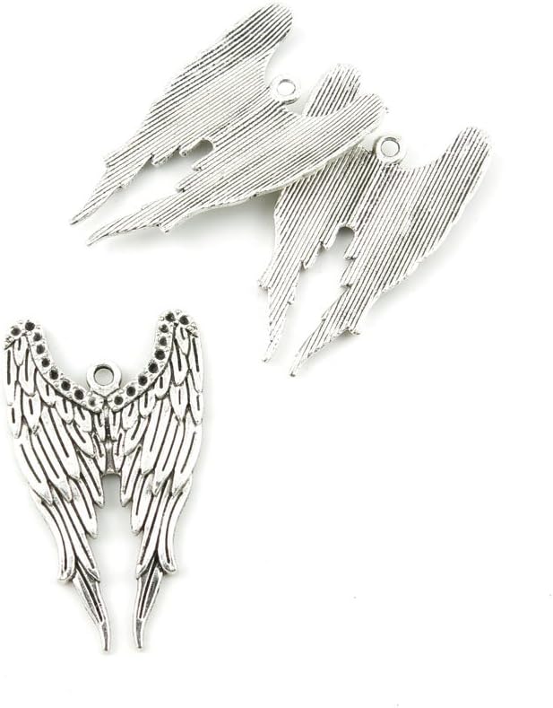 130 Pieces Antique Silver Tone Jewelry Making Charms W5ZT8 Angel Wings Pendant Ancient Findings Craft Supplies Bulk Lots