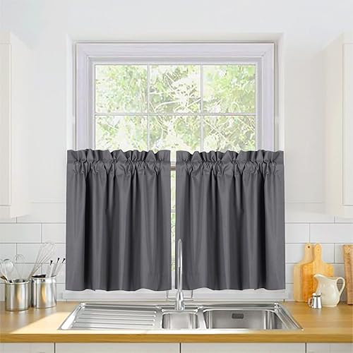 Miniatura 2 de Valea Home Cortina opaca con niveles para ventana pequeña, con bolsillo para barra, cortinas de cocina para oscurecer la habitación, cortinas cortas