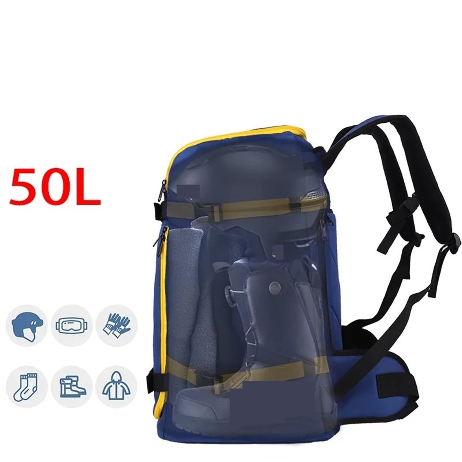 Skischuhtasche Snowboard-Rucksack, großes Fassungsvermögen, 50 l, Trocken- und Nasstrennung, Skirucksack, Schneeschuhe, Tasche, Schneeaufbewahrungstasche(Black 30x32cm)