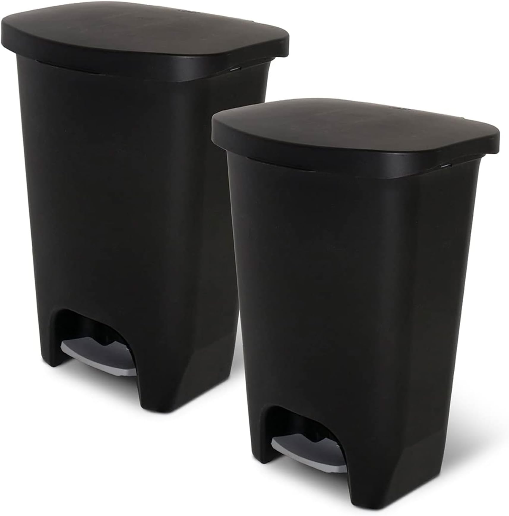 Glad 13 Gallon Trash Can, 2 Pack | Plastic Kitchen Waste Bin with Odor Protection of Lid | Hands Free with Step On Foot Pedal and Garbage Bag Rings, Black, 2 Count