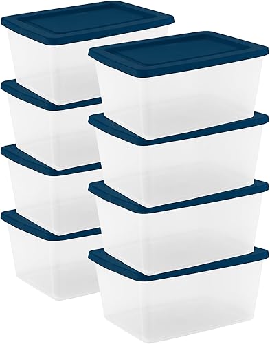 Sterilite Paquete de 8 cajas de almacenamiento, contenedores apilables de plástico transparente, organizadores ligeros para el hogar con tapas a