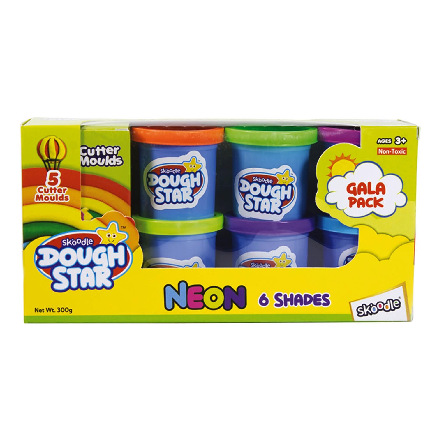 Skoodle Dough Star Gala Pack 300gm, 6 Shades of Non-Toxic Neon Modelling Dough, Includes 5 Cutter Moulds for Kids 3 Years and Up (B09K5MXN69) Amazon Price History, Amazon Price Tracker