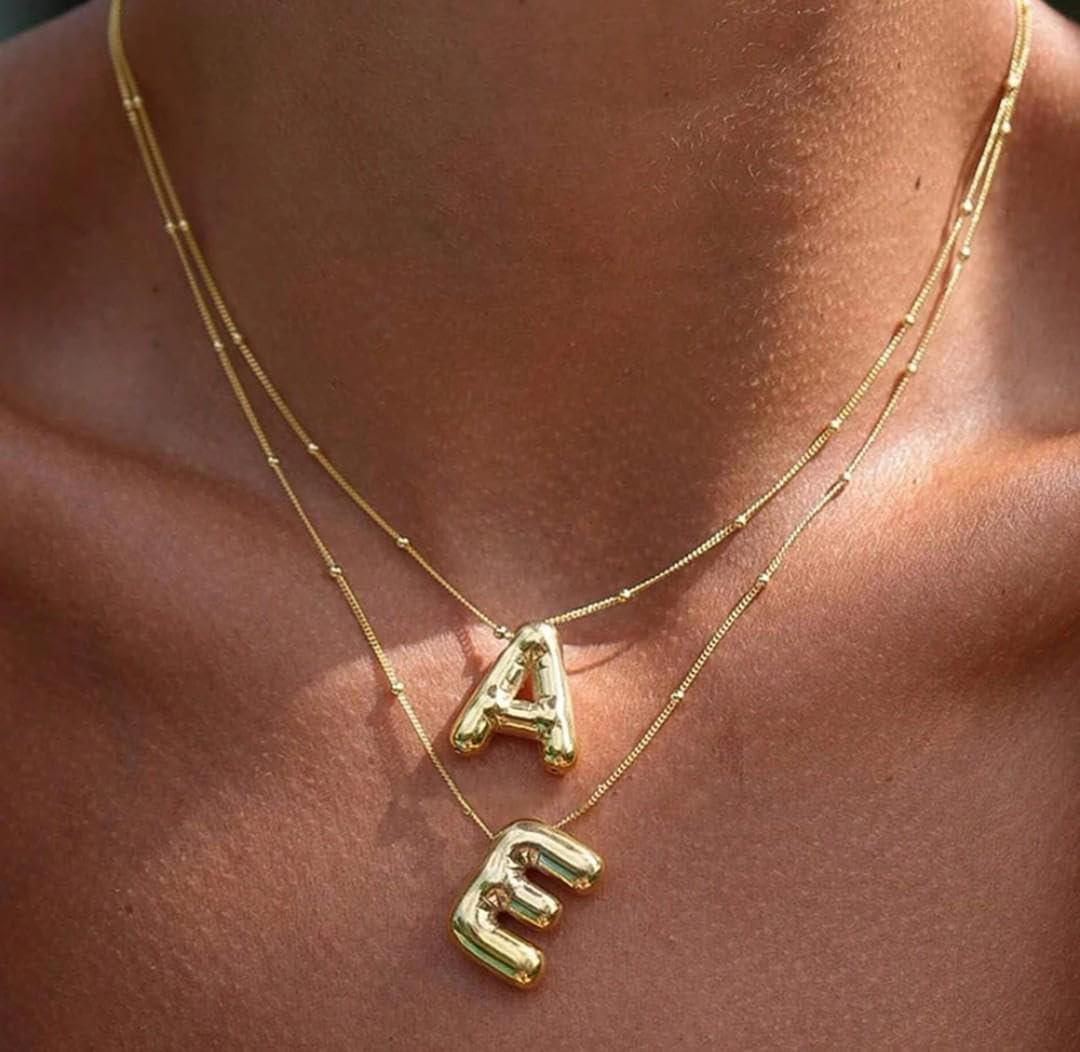 BAYLAY Bubble Letter Necklace Gold, 18K Gold Plated Balloon Letter Initial Necklace Dainty A-Z Pendant Bubble Necklace Gold Bubble Letter Necklace for Women Jewelry - Image 4