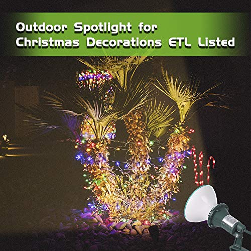 Qitim 2 Pack Outdoor Spotlight Floodlight With Stake Plug In, Weather Resistant, Heavy Duty For Yard, Flag, Holiday Decor, 120V, 6Ft Extension Power Cord, Par38 Bulb Base, Green, Etl Listed #TOP1