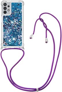 Lanyard Schutzhülle für Samsung A32 5G, Glitzer, Silikon, stoßfest, Kawaii, Schutzhülle mit Kordel, für Samsung Galaxy A32 5G, LP Love Blue