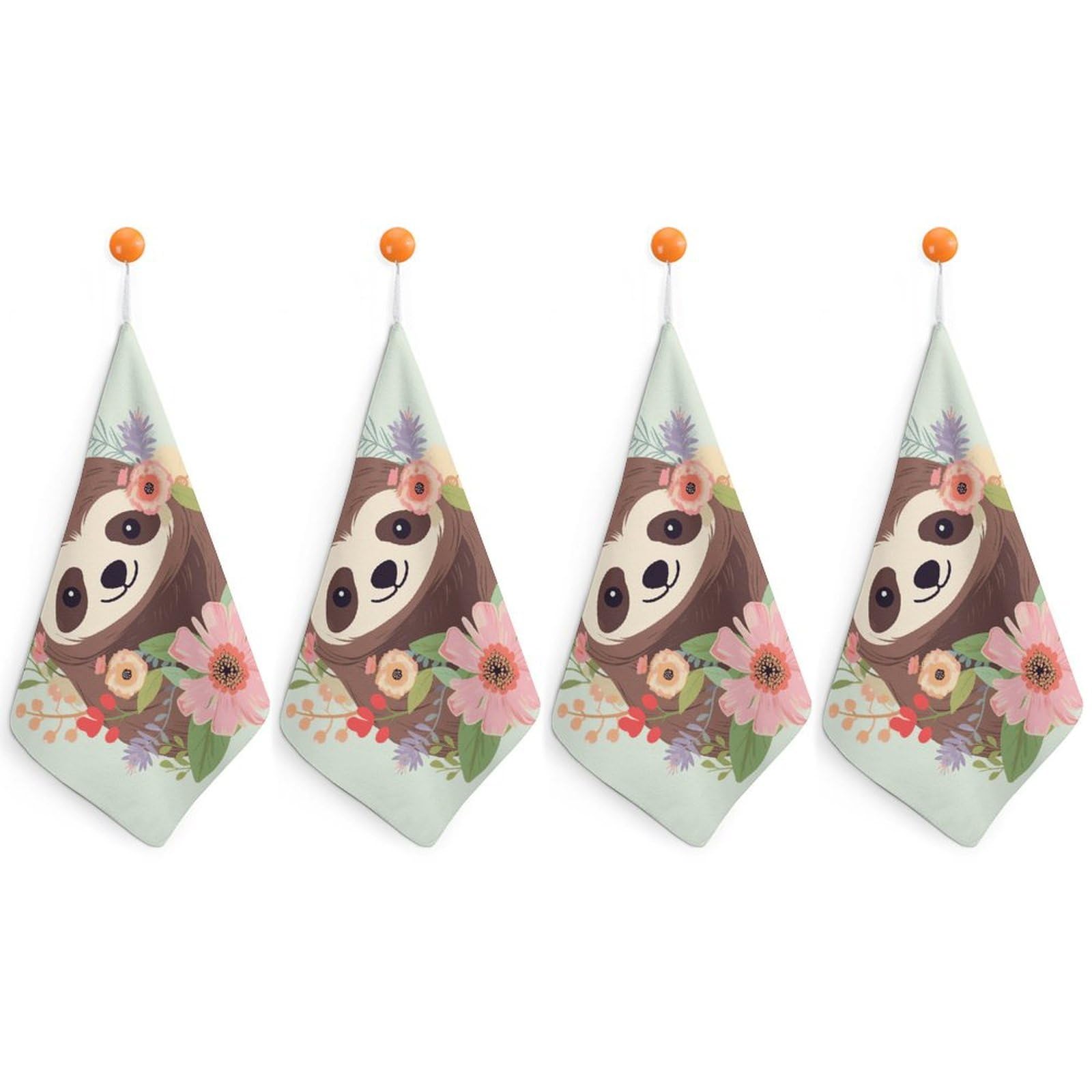 LDGSUPH Sloth and Flowers Hand Towels Fashion Hand Face Towel with Hanging Strap Absorbent Soft Decorative Towel Fade Resistant Cozy Face Cloths for Kitchen Gym Bathroom Towels 4PCS