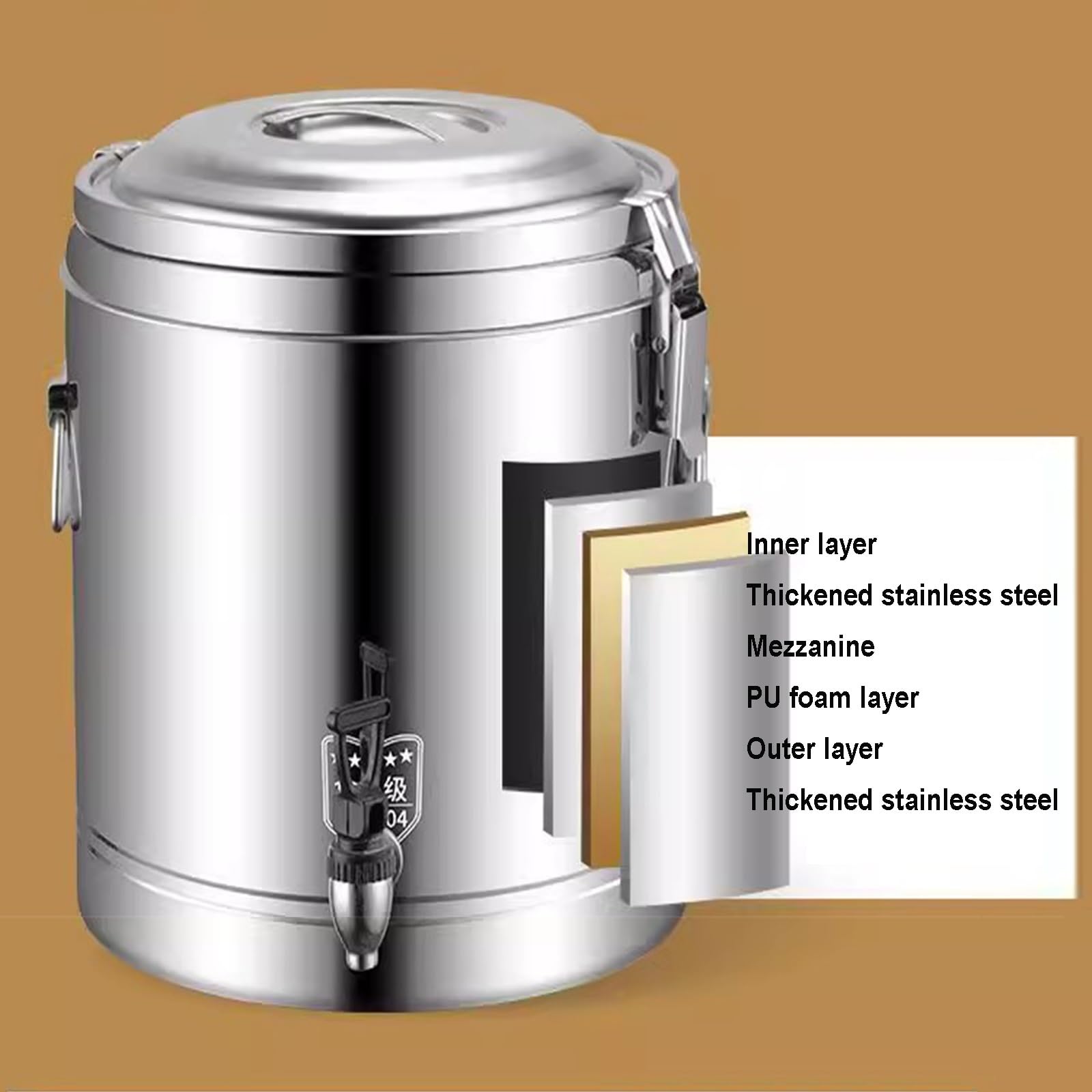 Distributore di bevande isolato con rubinetto, contenitore termico in acciaio inox per catering ed eventi (25L)