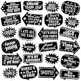 Outus 24 Pieces Photo Booth Props Birthday with Stick Happy Birthday Weddings Graduation Prom Bday Wedding New Year Party Supplies Funny Photo Booth Pose Signs Selfie for Men Women(Silver)