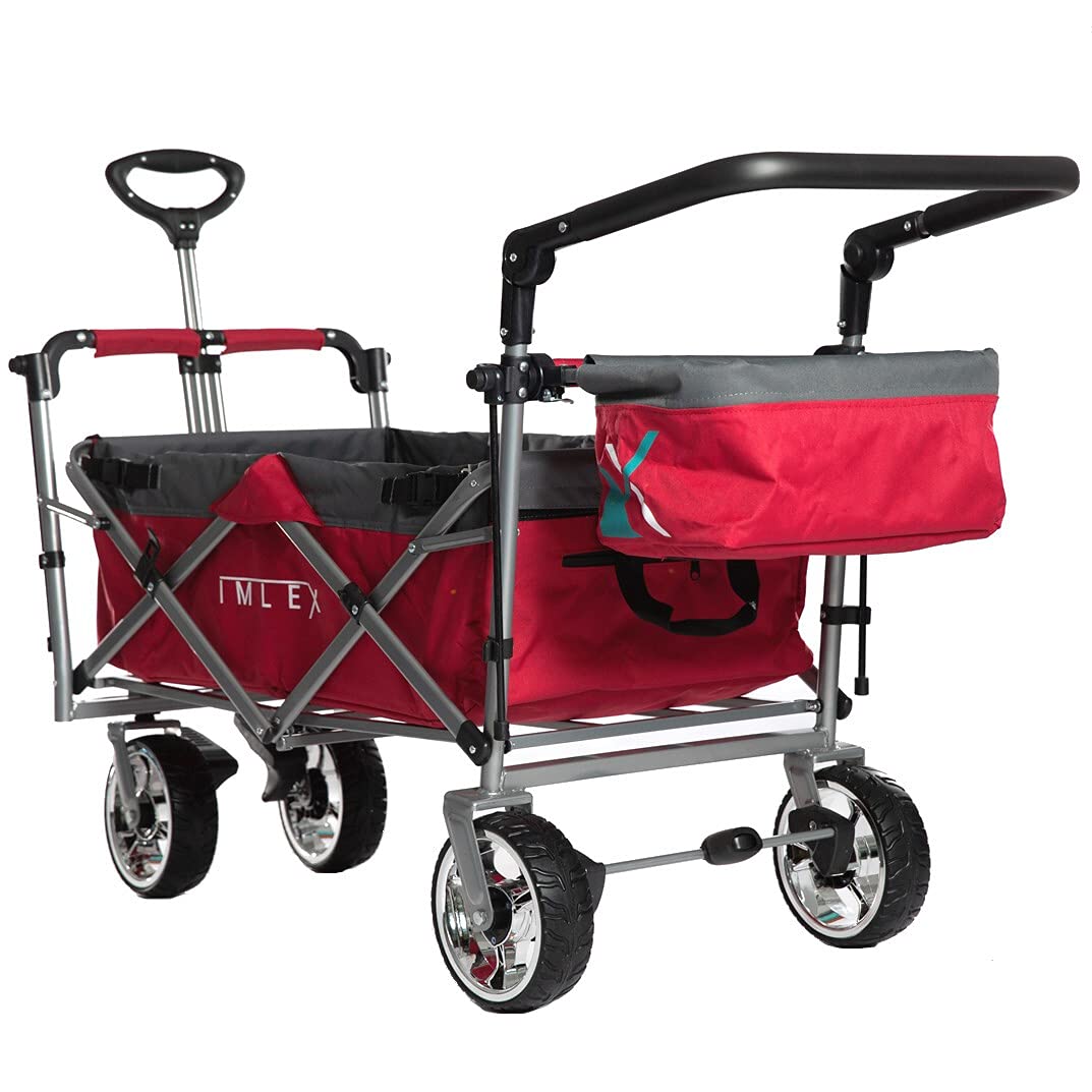 IMLEX Bollerwagen faltbar mit Dach IM-4268 mit passendem Zubehör (Rot, Mit Regenschutz + Kühltasche) (Rot, Mit Regenschutz + Kühltasche)