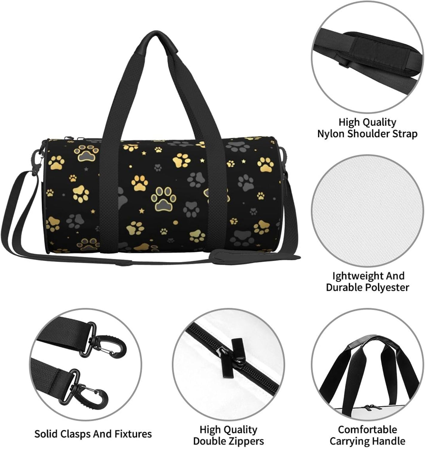 Golden Dogs Animal Paws Sports Gym Bag Travel Duffel Bag Shoes Compartment For Men Women Foldable Lightweight Yoga Gym Sports Bag - Image 4