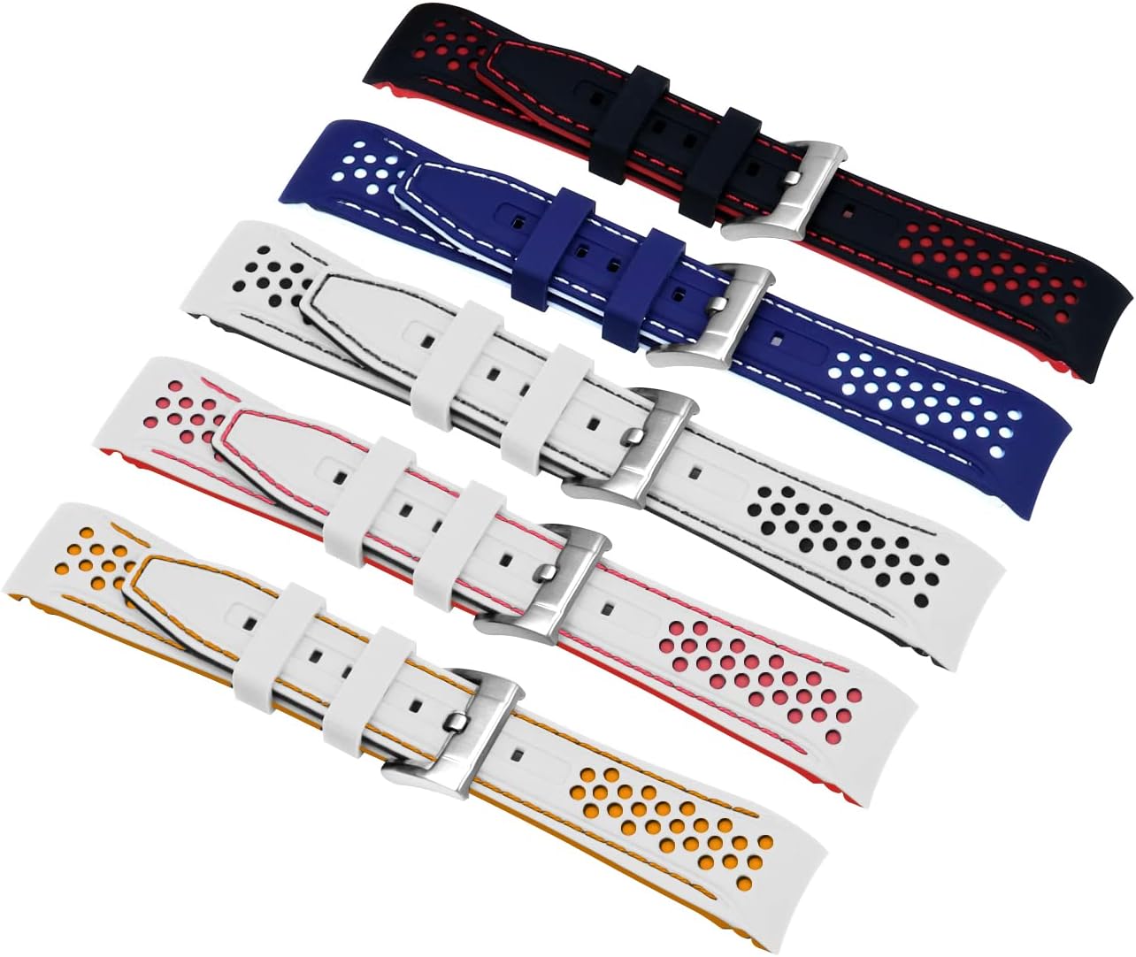 Durable Rally Racing Two Tone Curved Ends Rubber Silicone Watch Bands 20mm 22mm Stitch Watch Strap for Men Women with Stainless Steel Buckle