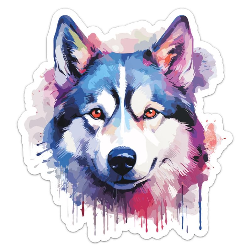 Generic Colorful Watercolor Siberian Husky Dog Sticker - Vinyl Waterproof Decal for Car, Laptop, Wall, Window, Water Bottle, Bumper Sticker Size - 3''