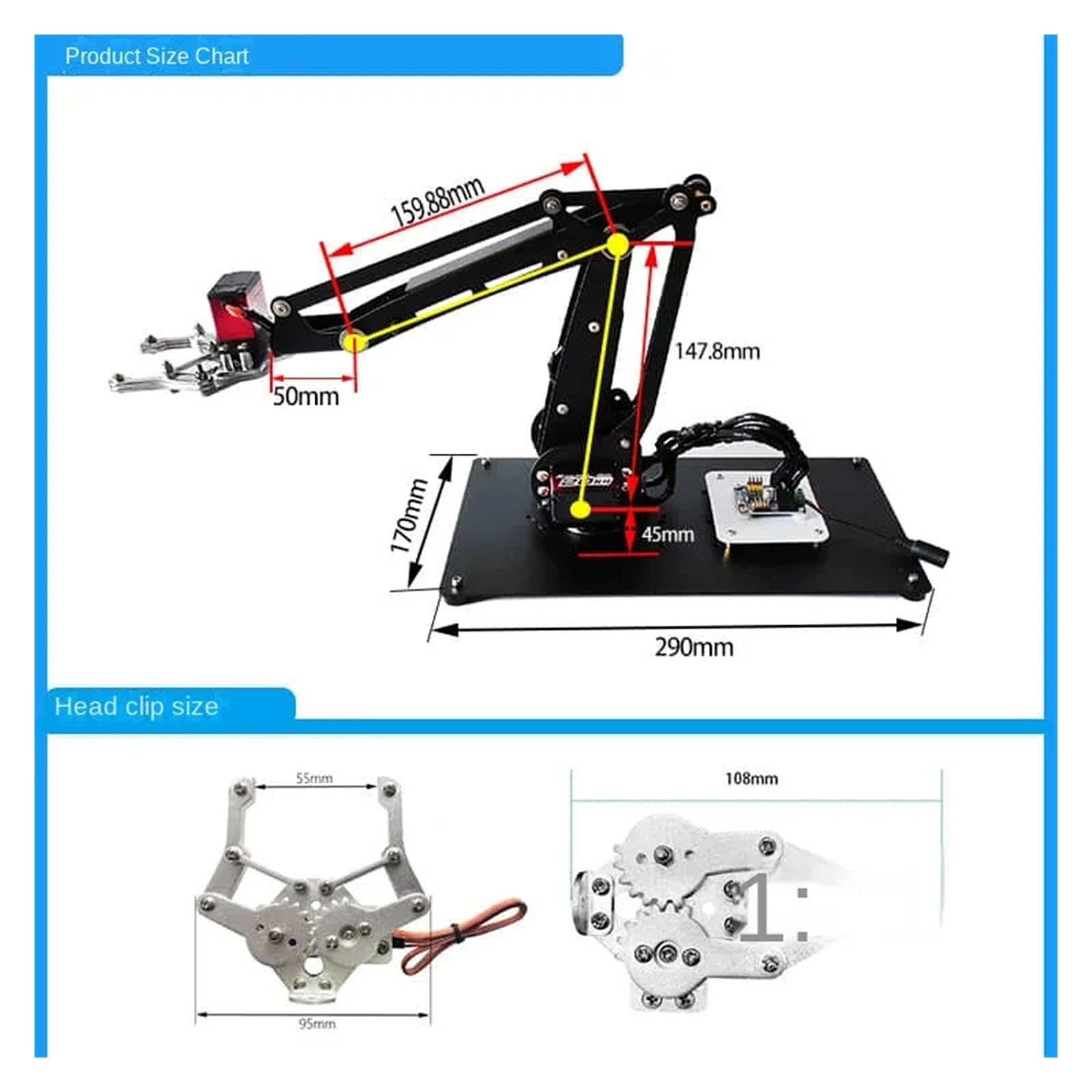 Braccio robot 4 Dof con braccio robot programmabile con artiglio manipolatore braccio base rotante in metallo servo(Small R3 full set)