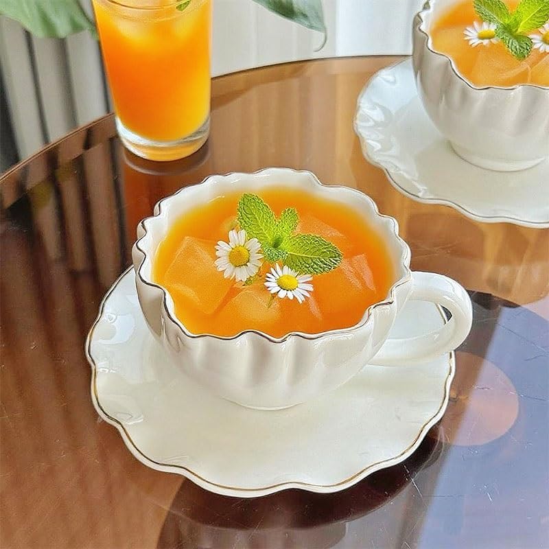 European Ceramic Coffee Cup with Trim Home Afternoon Tea Cup Saucer Set