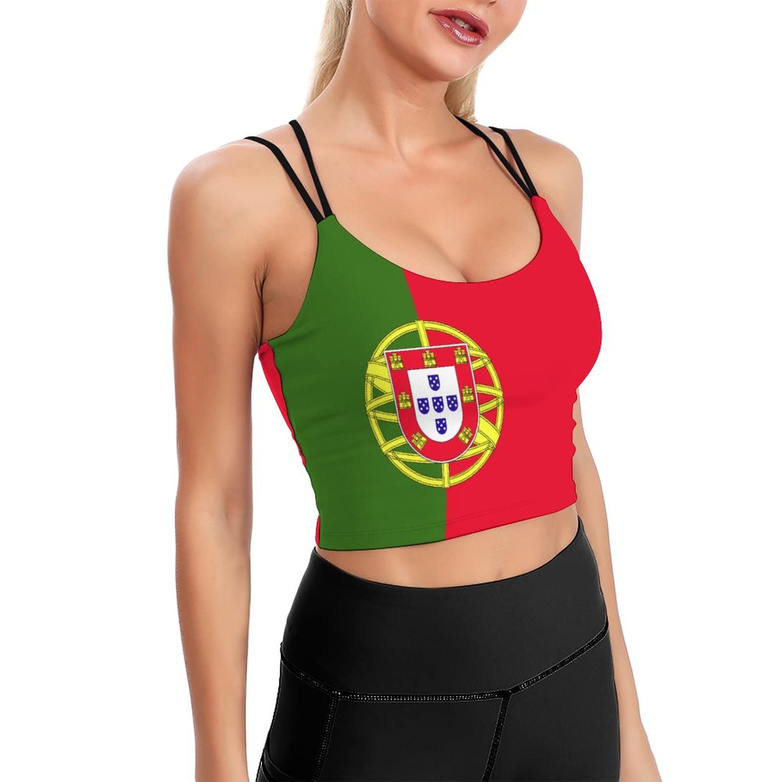 Melbrakin Portugal Flag Print Fashion Yoga Clothes Yoga Bra Yoga Crop Tank Tops Sports Bra Portugal Flag M