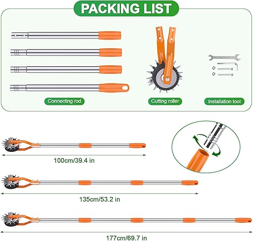 Miniatura 7 de Herramienta de Jardinería Rotativas de Rueda, Cortador de Bordes Manual de 66.7 Pulgadas para Acera, Recortador de Césped, Mango Ajustable de Acero