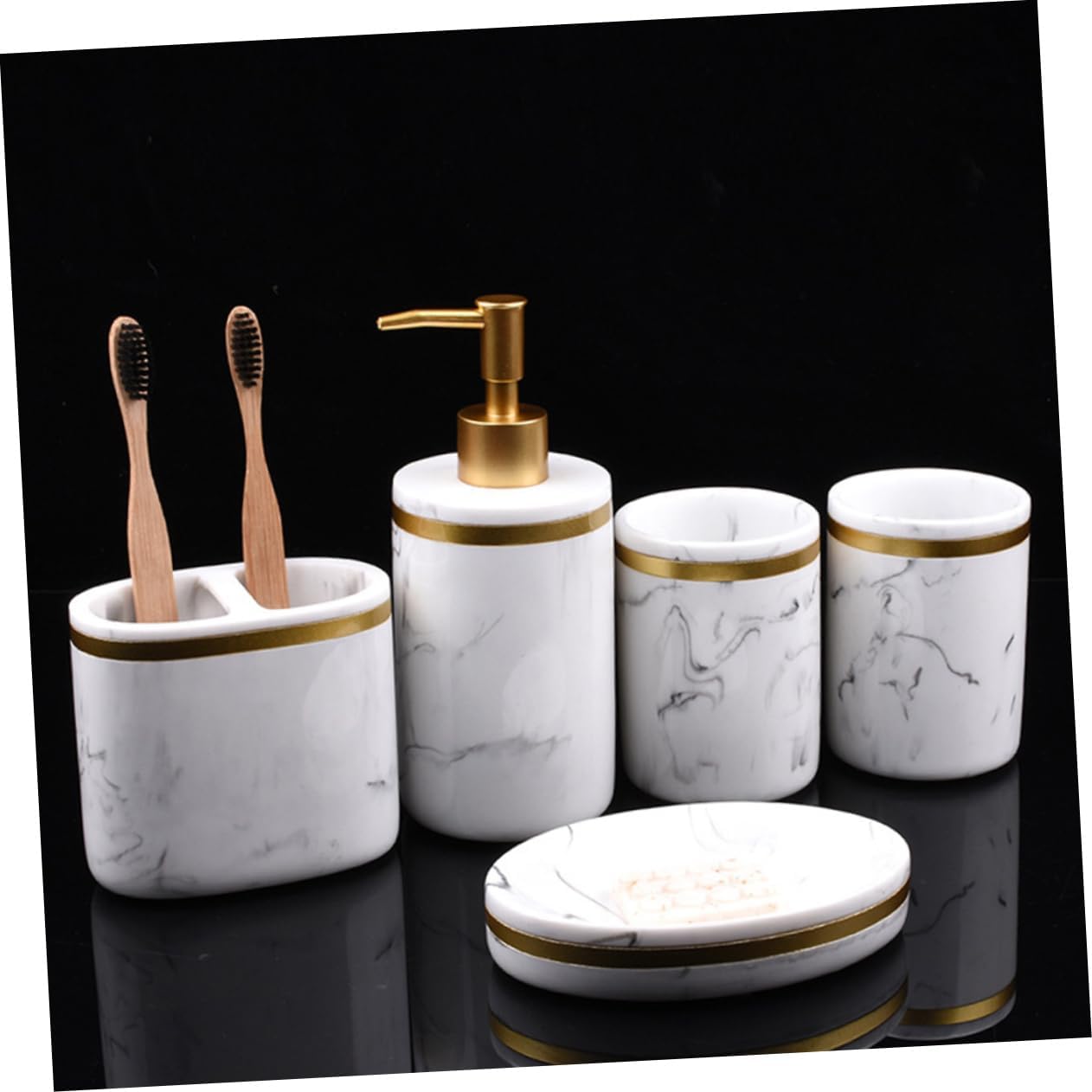 5pcs Resin Marble Wash Set Bathroom Accessory Set Toothbrush Holder Soap Dish Brushing Cups Hand Bottle