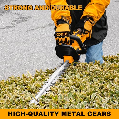 Image of INGCO 20V Cordless Hedge Trimmer - 460mm Laser-Cut Blade, 2800 SPM, Cuts 18mm Branches, Includes 2.0Ah Battery, Charger, Safety Goggles & Gloves - Lightweight Electric Shrub Trimmer