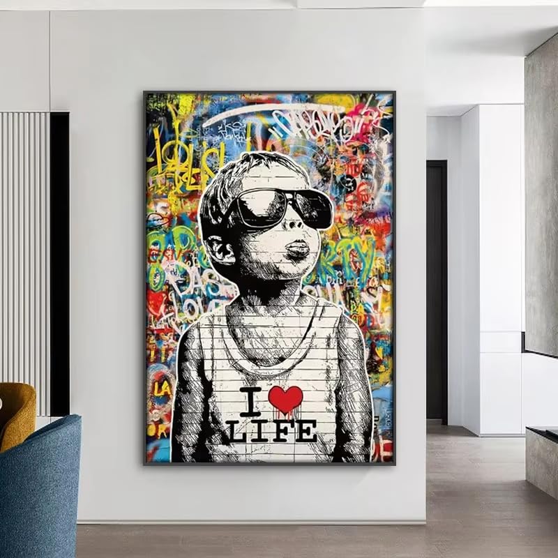 Toile graffiti petit garçon pop art moderne pour salon