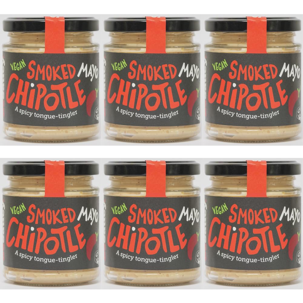 BeSaucy - Smoked Chipotle Mayonnaise, Works Great as a Spread, Dip and Stirred Through Mash or Partnered with Pasta and Pizza Crusts, Produced in the UK & Vegan Friendly, 6 x 180g Glass Jars