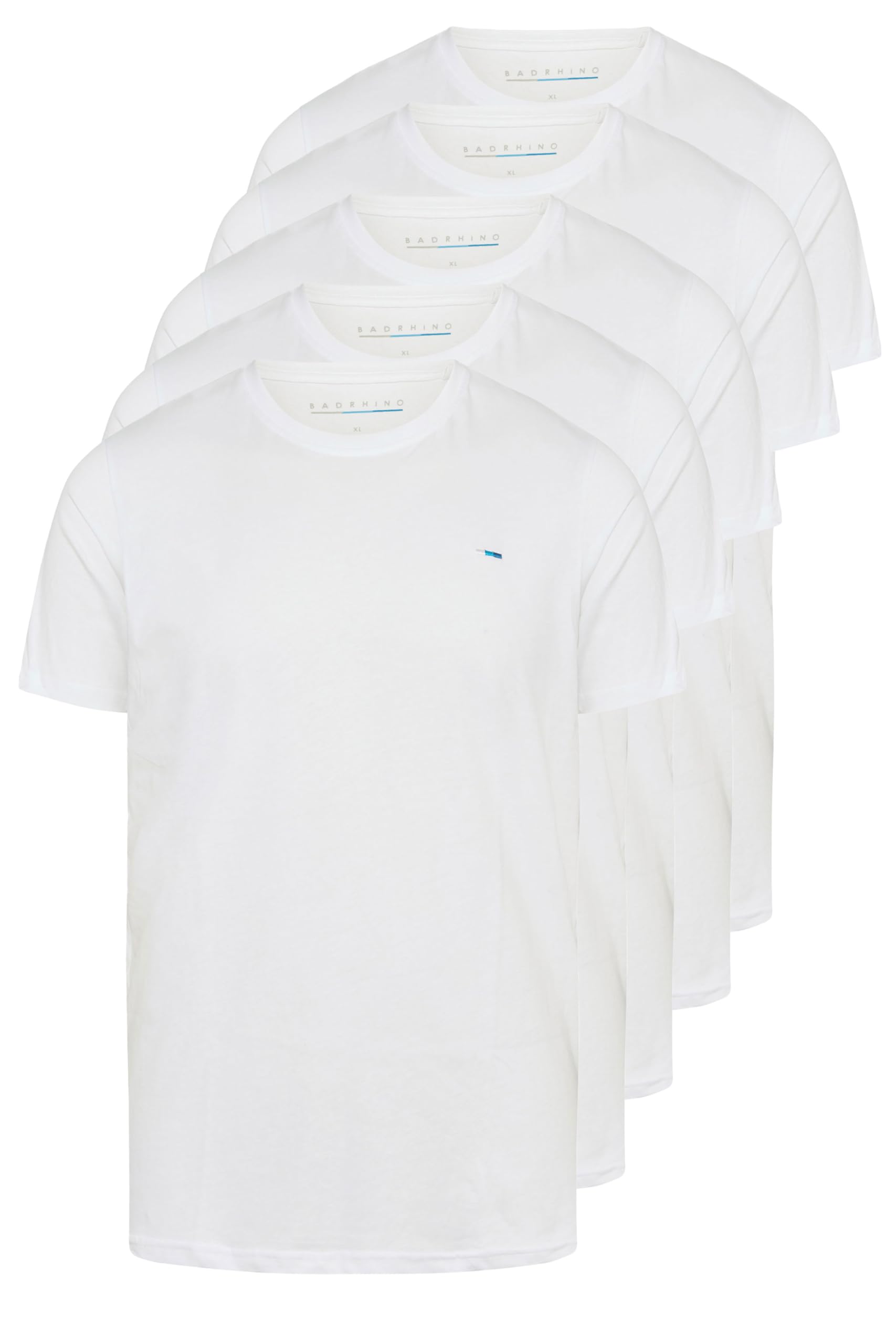 Badrhino Men's White Big & Tall 5 Pack Core T-Shirts - Plus Curve 3XL Plus