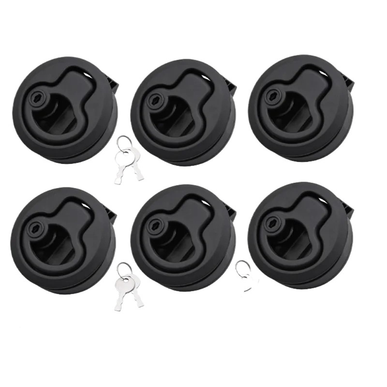 Marine Boat Round Deck Lock with Key Black Plastic Flush Pull Slam Latches Lift Ring Handle 2/4/6Pcs(1PC)
