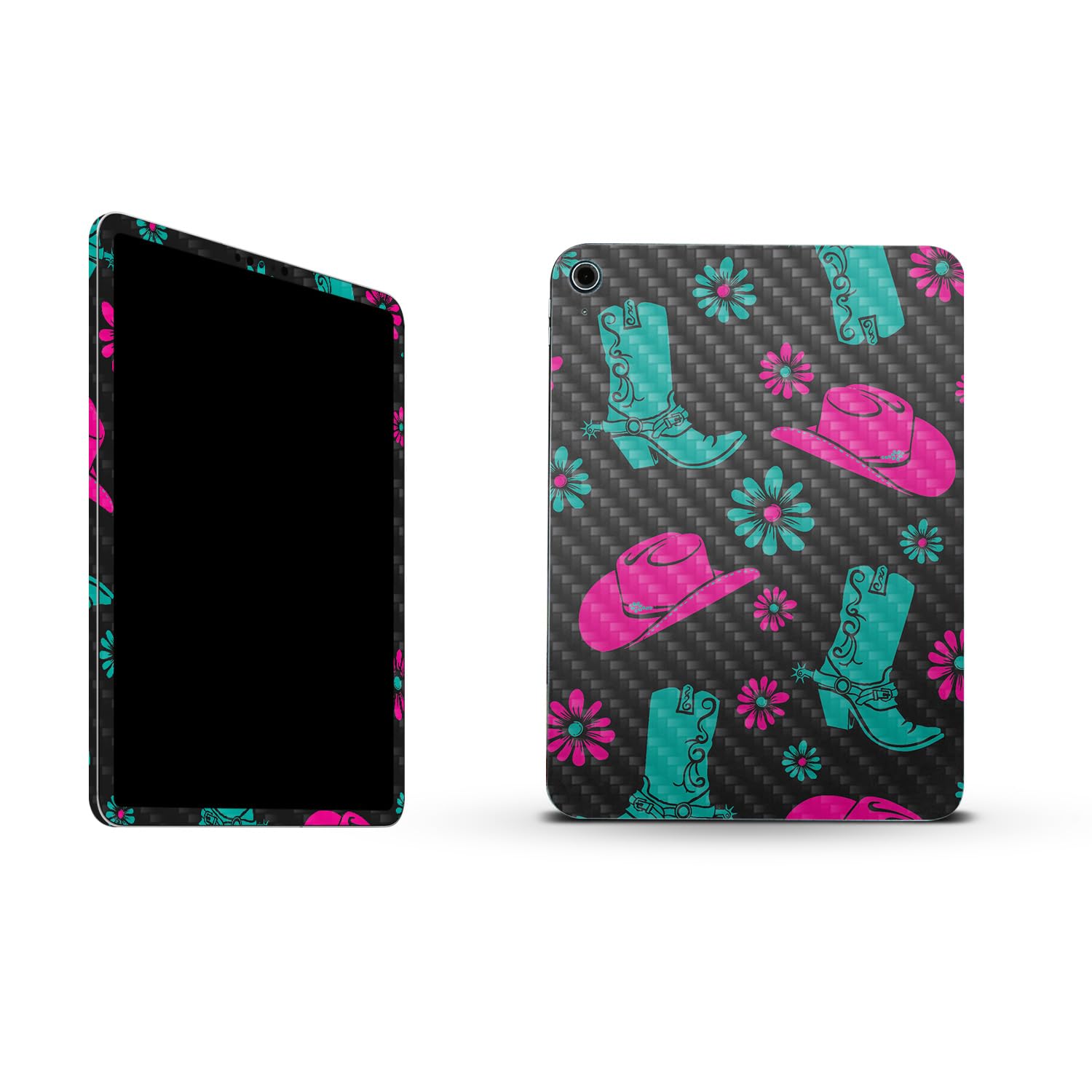 MightySkins Carbon Fiber Skin Compatible with Apple iPad 10.9" 10th Gen (2022) Full Wrap Kit - Neon Cowgirl | Protective, Durable Textured Carbon Fiber Finish | Easy to Apply | Made in The USA