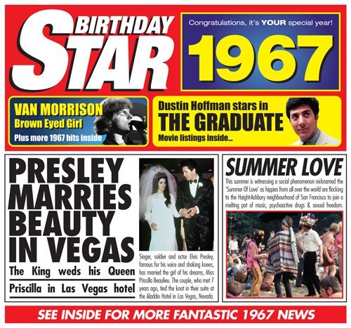 1967 BIRTHDAY GIFT - 1967 Chart Hits Compilation CD , 20 Original Songs and 1967 Vintage Greetings Card 6 x 5.5 Inches