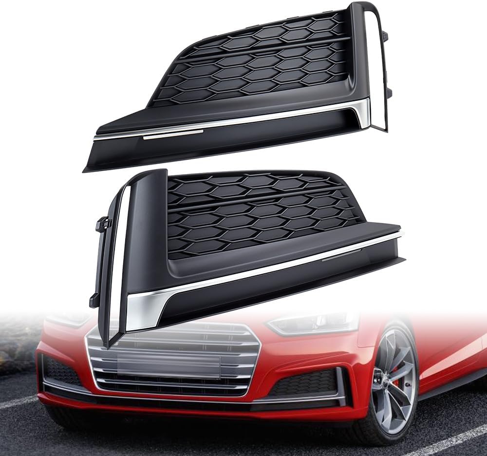 Astra Depot Compatible with 2017-2019 Audi A5 S-line S5 Cabriolet Coupe Sportback w/o ACC Hole Front Fog Light Grille Fog Lamp Bezel Frame Cover Chrome Moulding