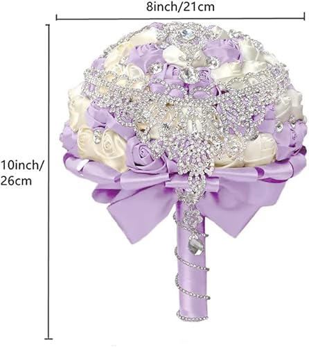 Miniatura 2 de Ramo de novia de boda de lujo hecho a mano, ramo grande de rosas de seda para sostener y lanzar, flores artificiales con cinta de satén, perlas y