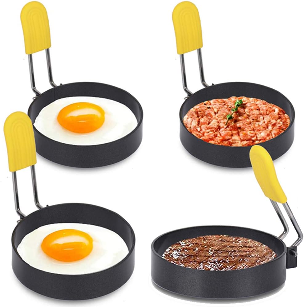 - Trifecta 4 Pack Egg Shapers - Non Stick Metal Round Egg Cooker Rings For Frying, Cooking, Griddle - 7.5 x 7.5 x 7 Centimeters, Black