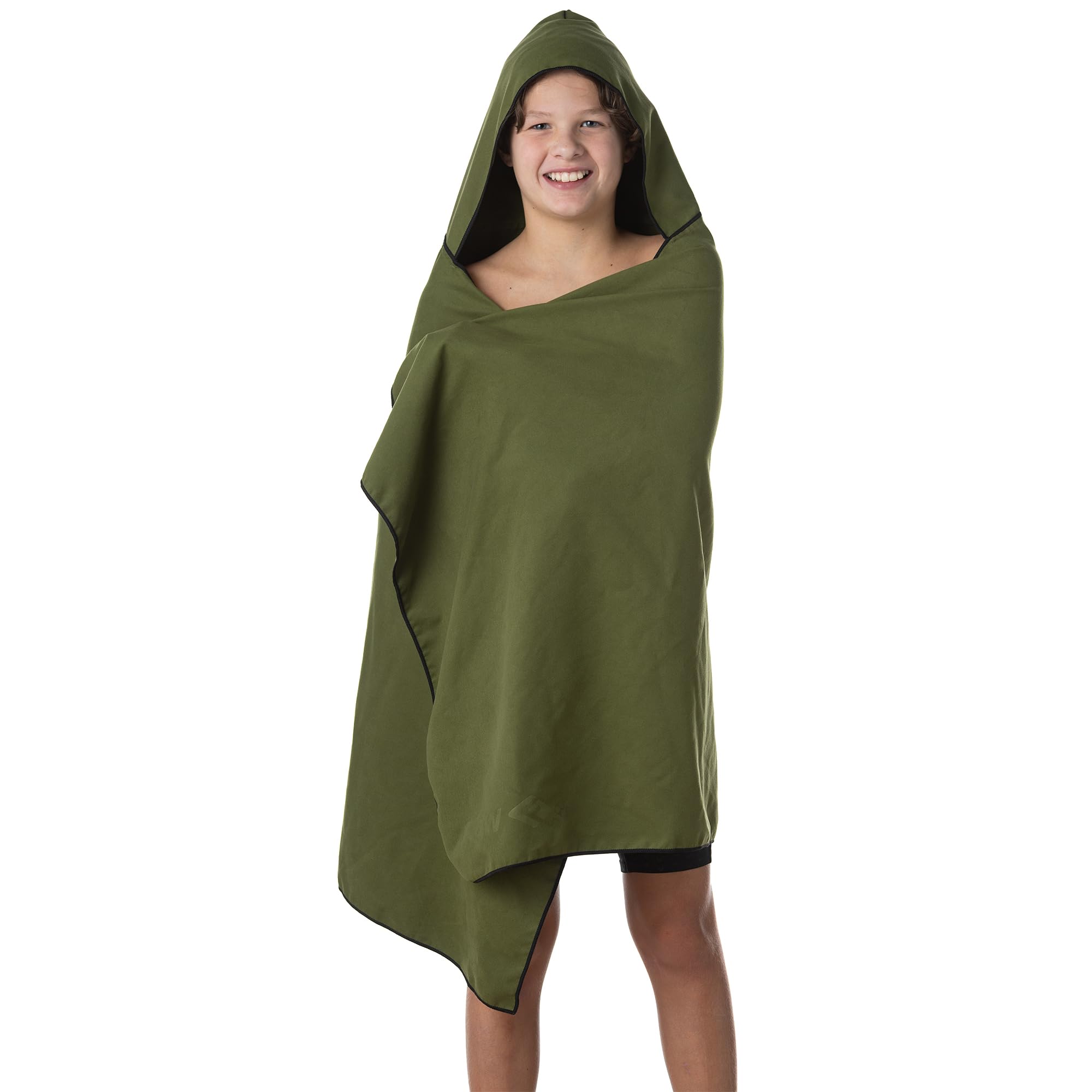 Flow Hydro - Toalla deportiva de microfibra de secado rápido para natación, piscina, triatlón y otros deportes acuáticos en tamaños mediano, grande, extragrande y con capucha (verde militar, grande