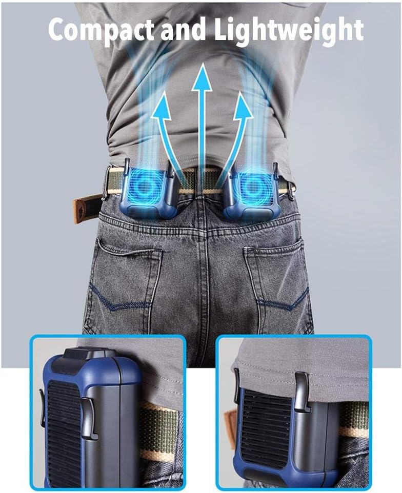 Portable USB Mini Fan Rechargeable Mobile Phone Charging and Cooling Fan Clip-on Waist Necklace Fan Indoor and Outdoor Travel Use Black