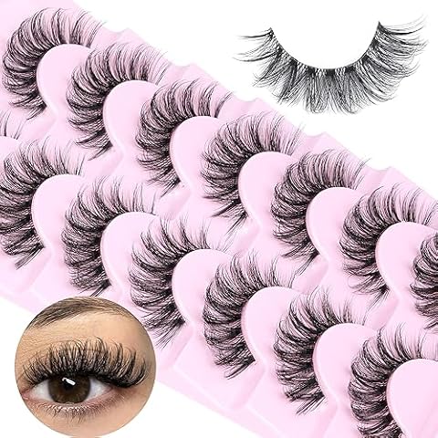 JIMIRE Natural False Eyelashes with Clear Band Mink Fluffy Lashes D Curl Strip Lashes 16MM Volume Natural Look like Lash Extension 5D Cat Eye Lashes 7 Pairs Pack Cover