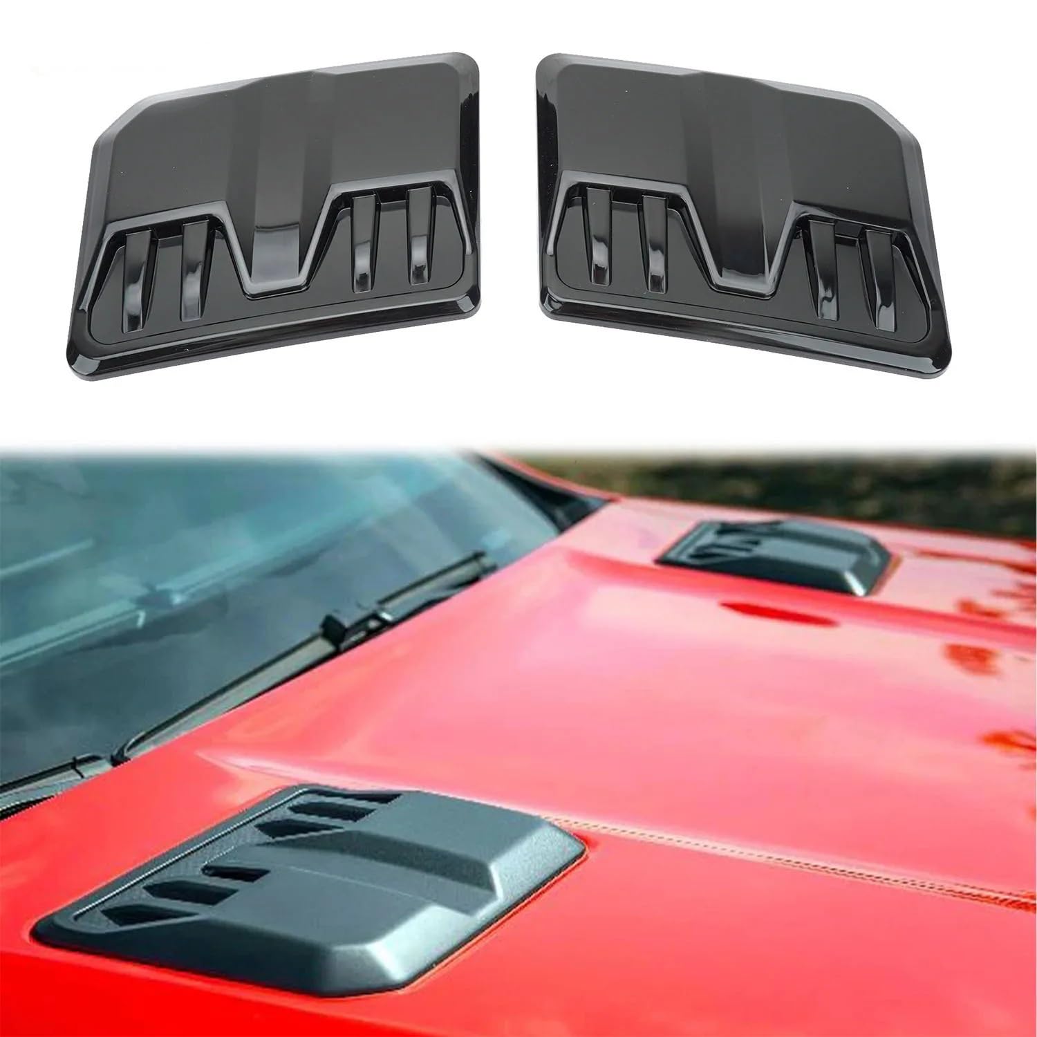 Car hood trim cover 2 pezzi cofano auto universale nero lucido in fibra carbonio decorazione aspirazione flusso d'aria scoop adesivi copertura sfiato(Carbon Fiber)