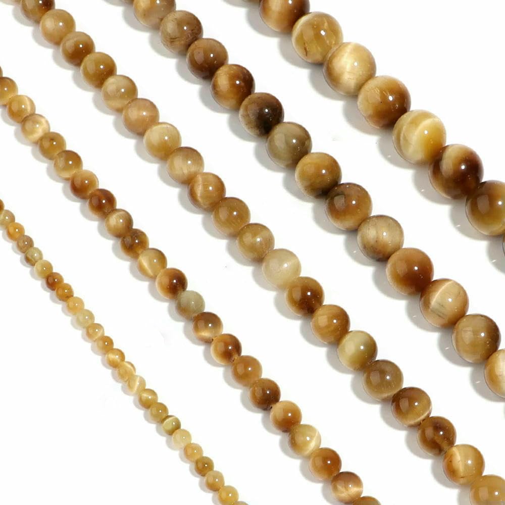 1 hebra de cuentas de piedra de ojo de tigre natural, color dorado, lisas, redondas, espaciadoras, para pulseras, collares y joyas, 6-12 mm (aprox. 30 unidades)