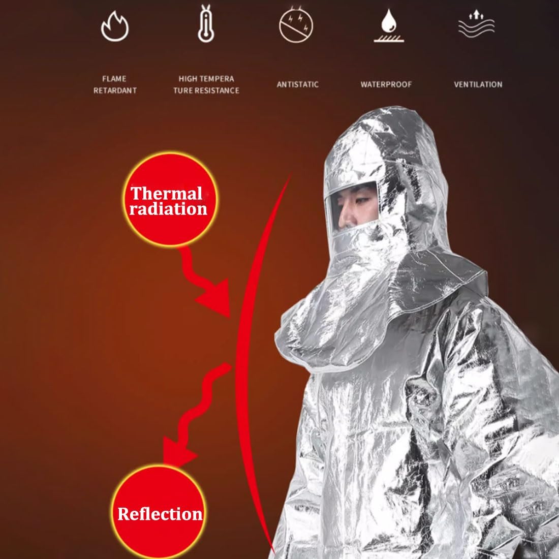 Traje ignífugo, Resistente a la radiación térmica de 500/1000 ℃, protección Corporal Completa, Ropa Resistente al Calor, Traje de Aluminio para Bomberos
