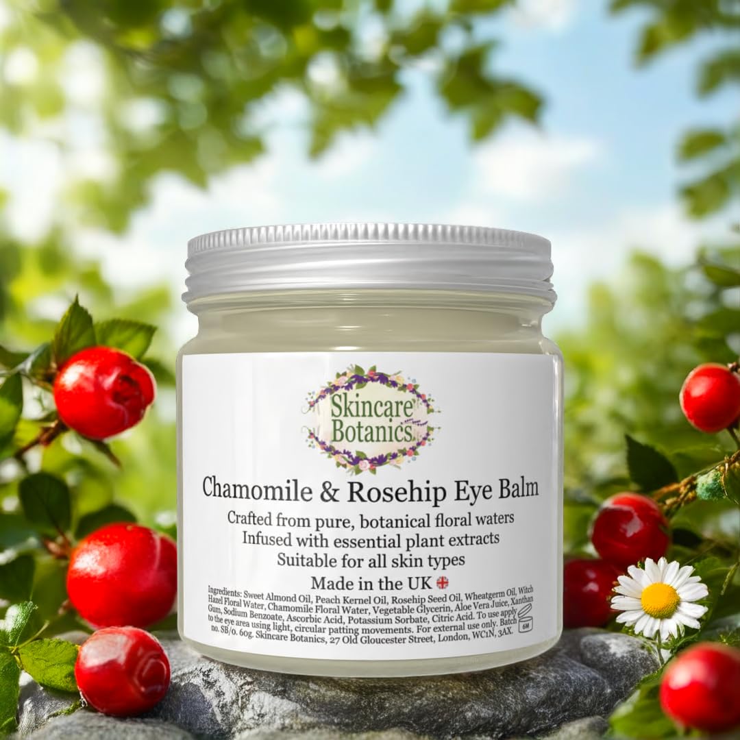 Skincare Botanics Organic & Natural Rosehip & Chamomile Eye Balm | Pure Plant Botanicals & Essential Skin Oils | Large 60 g. Glass Jar | Made in U.K.