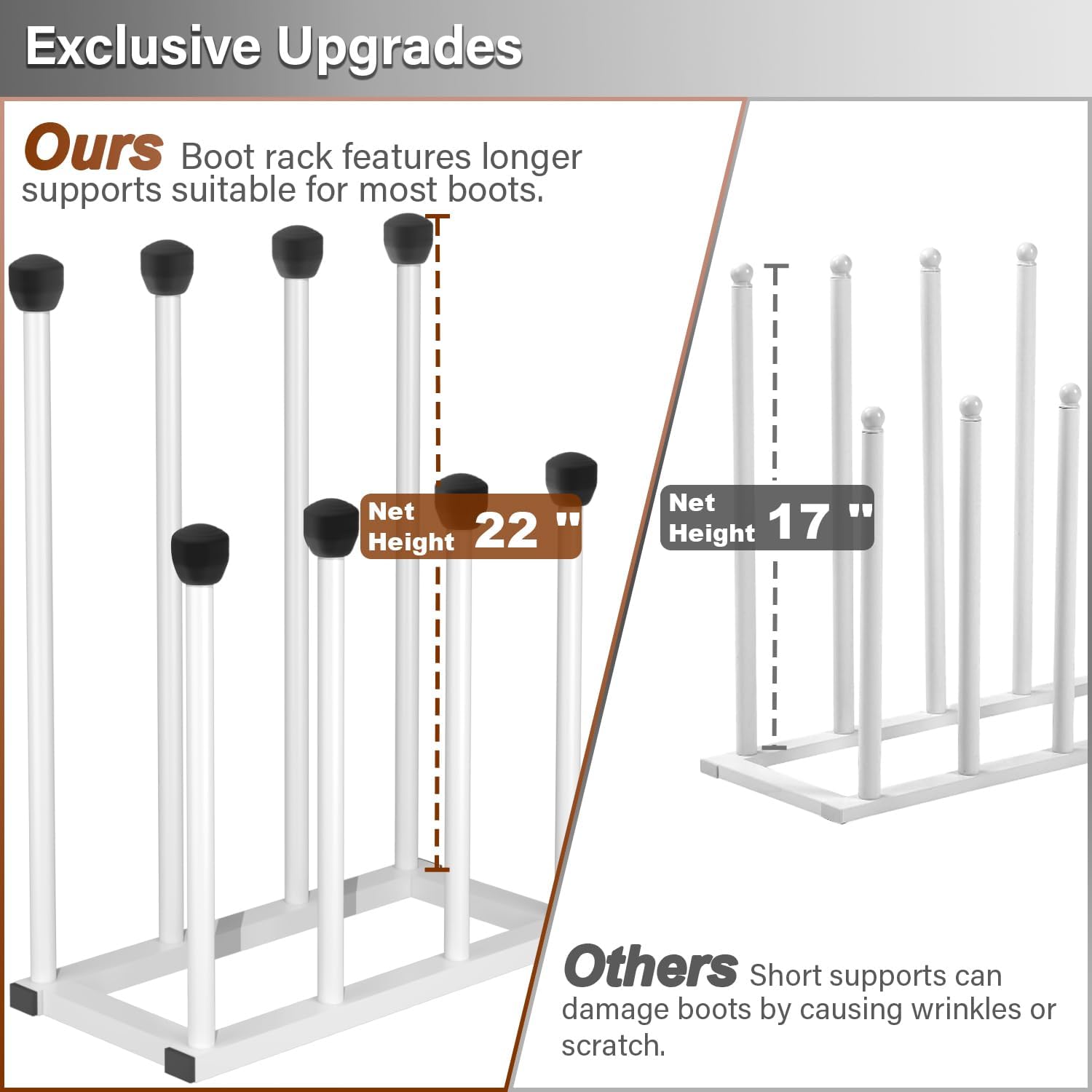Free Standing Shoe Racks, Tall Black Metal Boot Rack Organizer for 4 Pairs, Knee-High Boot Storage Shelf for Closet, Bedroom, Entryway, Hallway, White